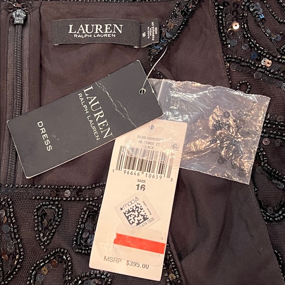 Lauren Ralph Lauren Women's Black Beaded Tulle Halter Cocktail Dress Size 16 - Picture 5 of 9